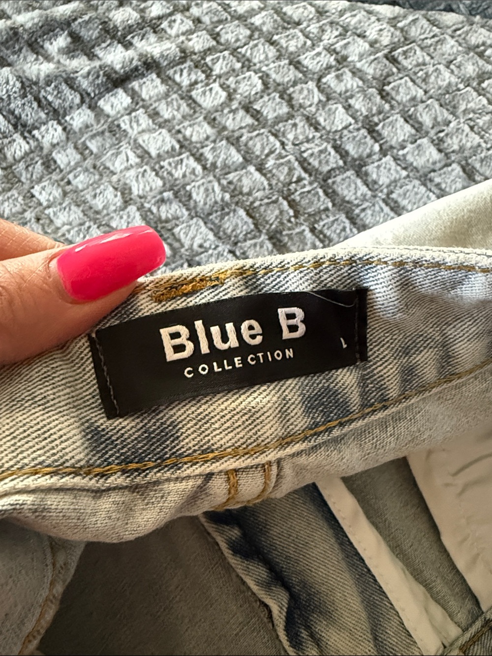High-Waist Light Blue Denim Fringe Shorts with Pearl Accents - Picture 3 of 5